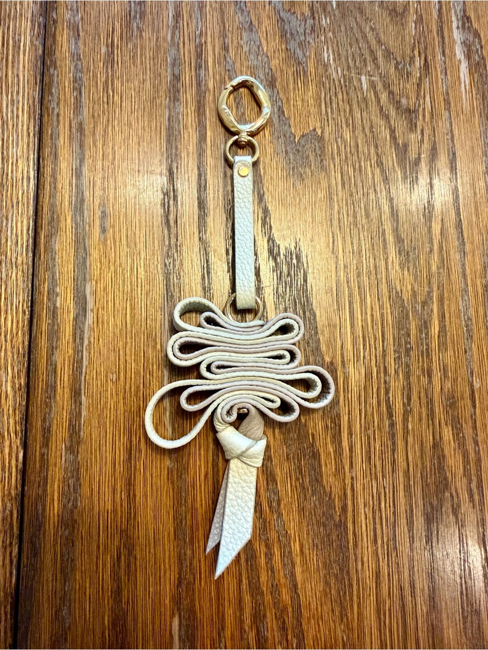 Polene Leather Tassel Keychain Bag Charm in Cream